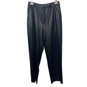 Good American 2/26 Good Waist Black Faux Leather Pants Straight Leg Slim Fit